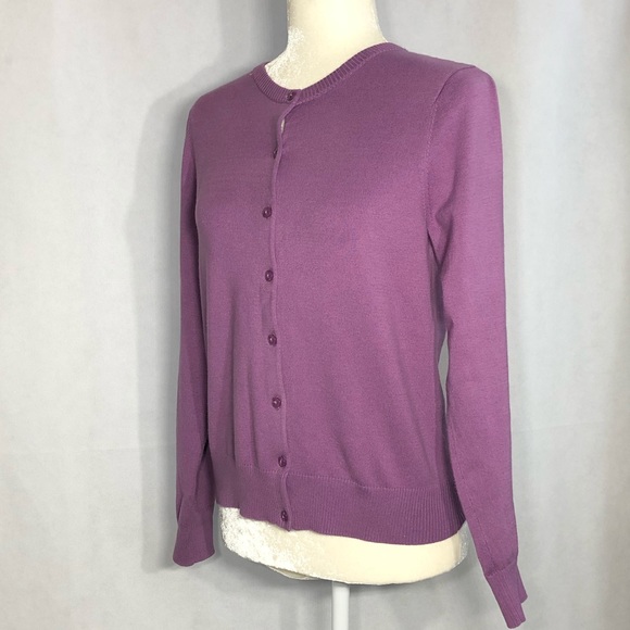 LLBean women’s top bottom up cardigan purple Sz xs - Picture 5 of 8